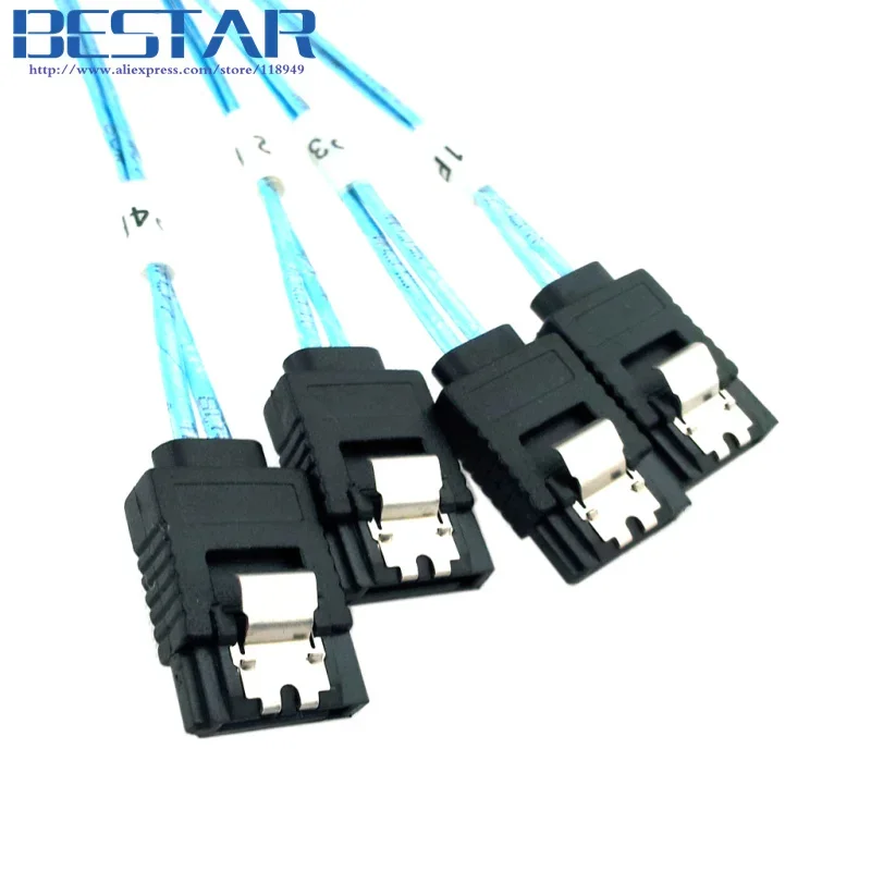 هدف داخلي صغير SAS SFF-8643 إلى 4 SATA 7pin قرص صلب مضيف 6 جيجابت في الثانية كابل غارة لخادم البيانات 50 سم