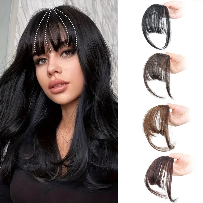 Synthetic Air Bangs Hair Clip In Hair Extension Fringe Fake Bangs Hair Toppers For Women Girls Daily Wear