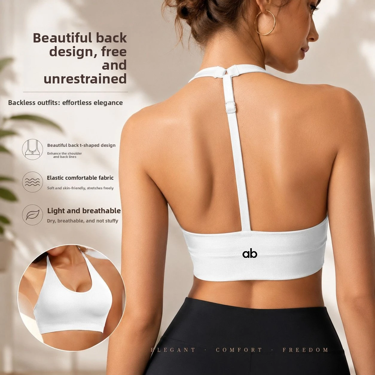 Women Halter Ribbed Back‑Cutout Yoga Tank Top Built‑In Pads Wire‑Free Quick‑Dry Breathable Outer‑Wear Gym Workout Sports Bra