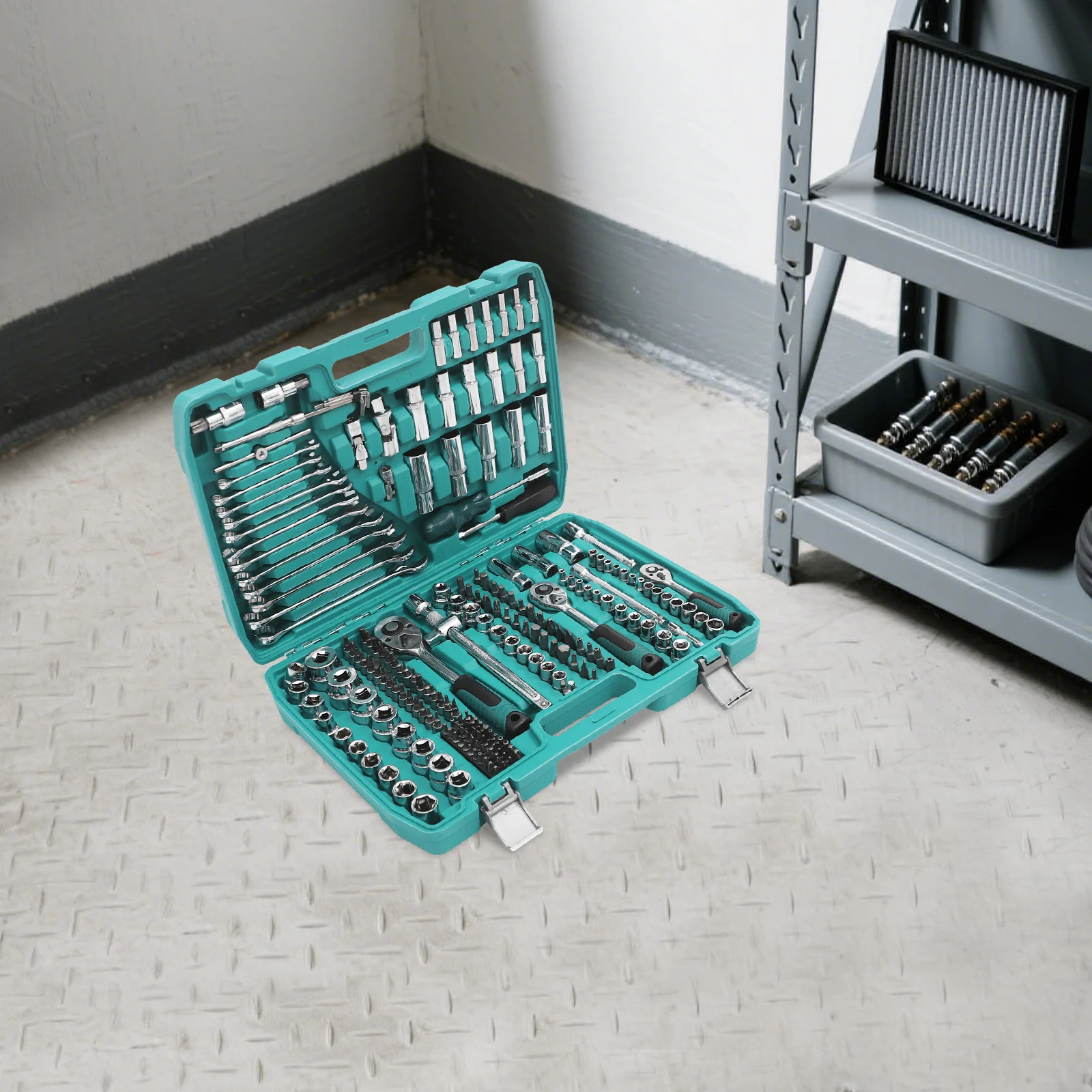 216 peças conjunto de chave de catraca de soquete caixa de ferramentas de resistência à corrosão com soquete/chave de catraca para ferramentas/construção de madeira