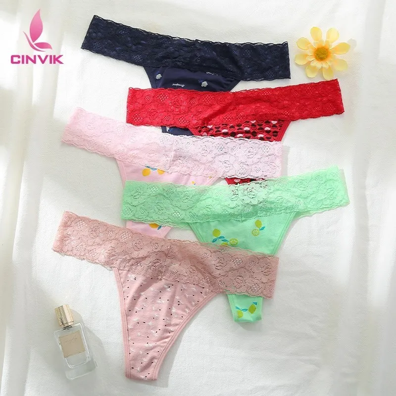 

Fashion Sexy Lace Belt Close-Fitting Comfortable Panties Print embellishment Low Rise Underwear Soft Lingerie Solid Color Brief