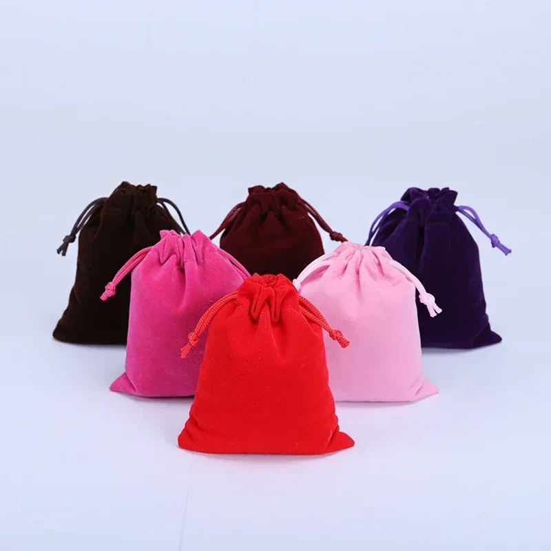 Bolsa de franela de separación de Color rosa, bolsas de embalaje de exhibición de regalo de joyería, bolsas de terciopelo con cordón, SE28