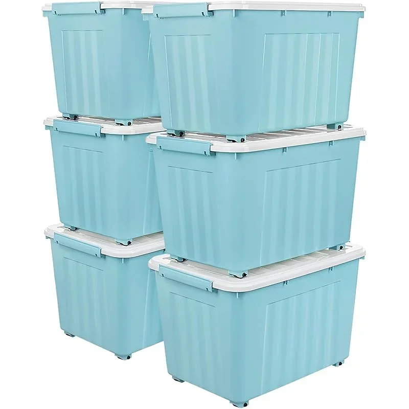 72 Quart Plastic Storage Bin, Stackable and Nestable Storage Boxes with Lids and Secure Latching Buckles, Large Storage