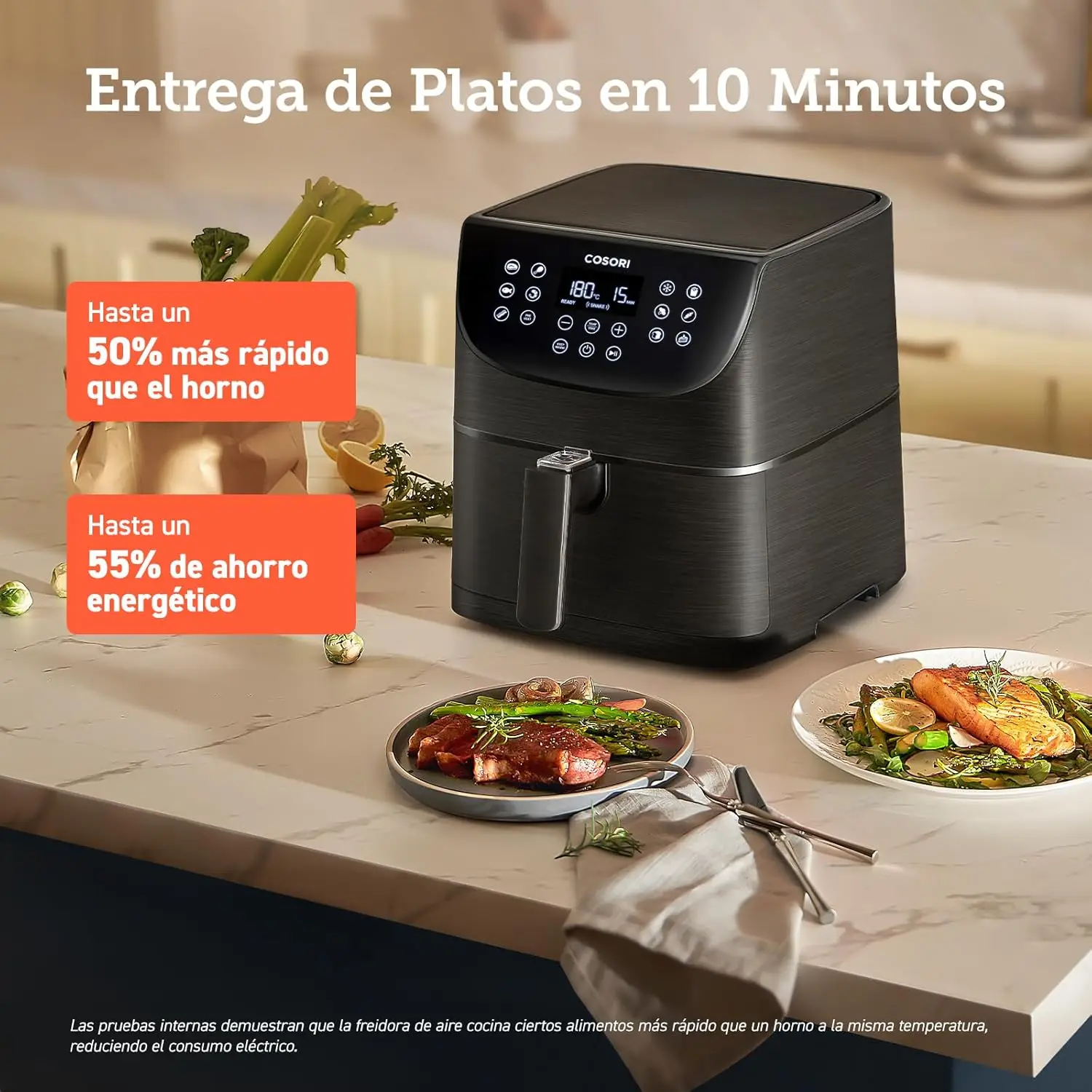 Cosori Durable Air Fryer 5.5 L Air Fryer 1700W, Rapid Air Technology, 55% Less Energy, 13 Automatic Modes, Easy Use, Intuitive Touch Panel, Interior Stainless Steel, up to 205 ° C and 60 Min