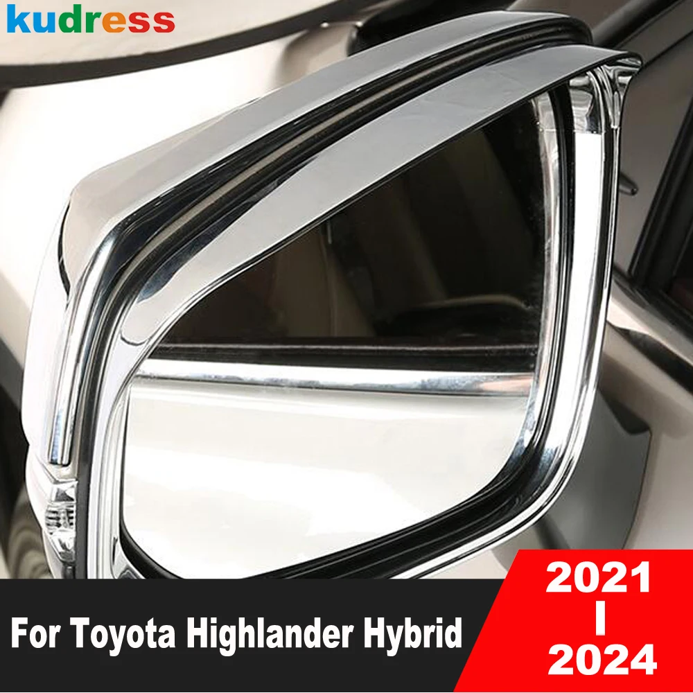 

Rearview Mirror Eyebrow Cover Trim For Toyota Highlander Hybrid 2021-2024 Chrome Car Side Mirrors Sun Visor Rain Guard Frame
