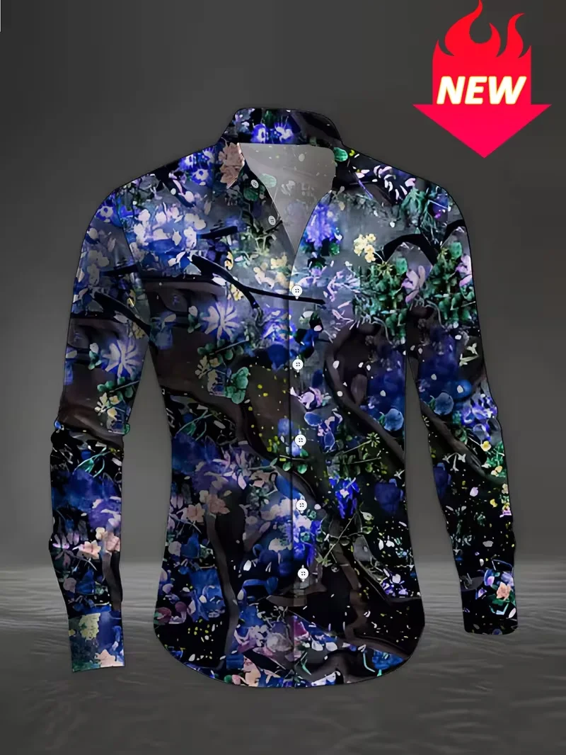 

Новая мужская модная рубашка с 3D принтом звезд, повседневная рубашка с длинными рукавами и цветными блоками, дизайн на пуговицах, модная рубашка, топ