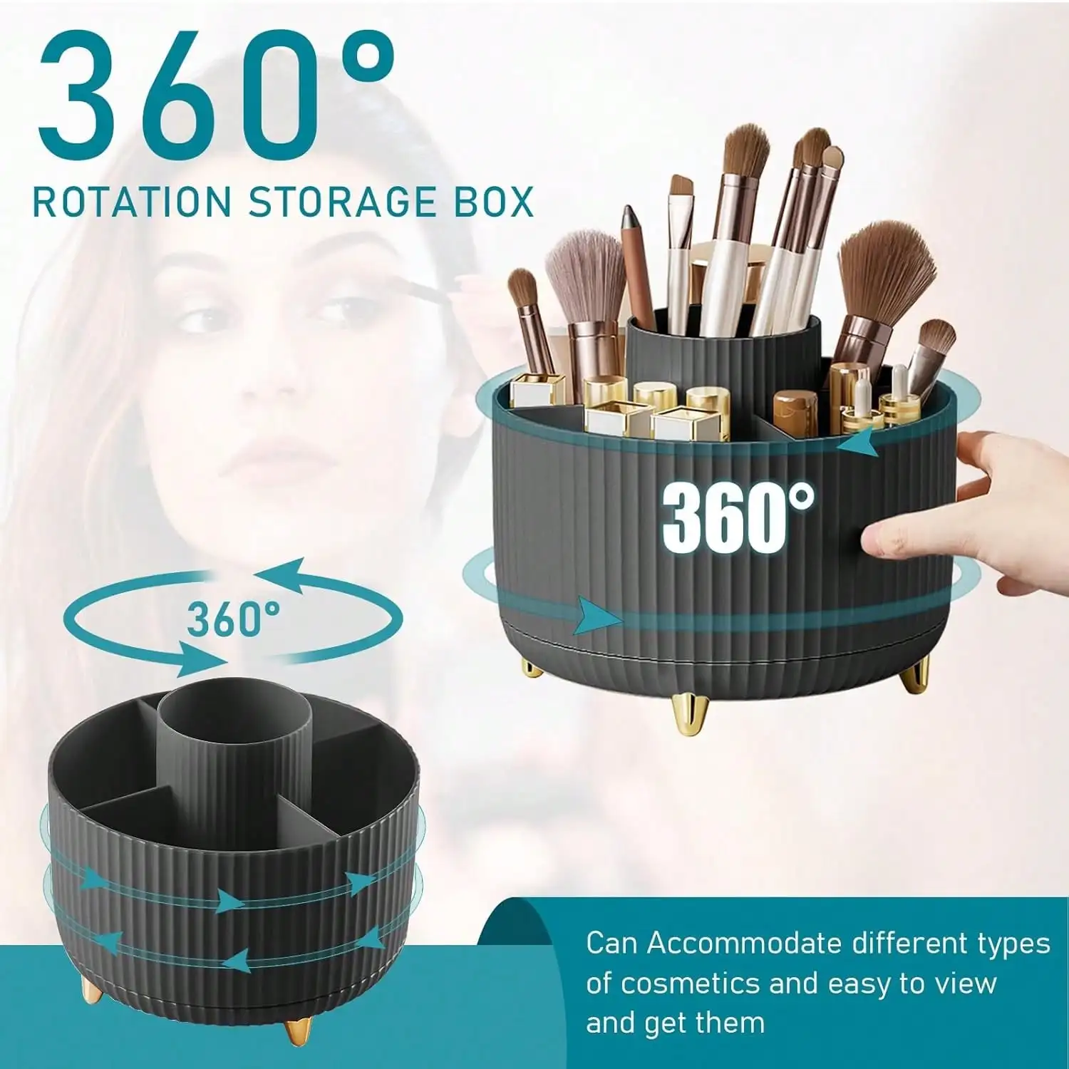 360° Rotating Dustproof Makeup Brush Holder - Large Capacity Black/White Organizer