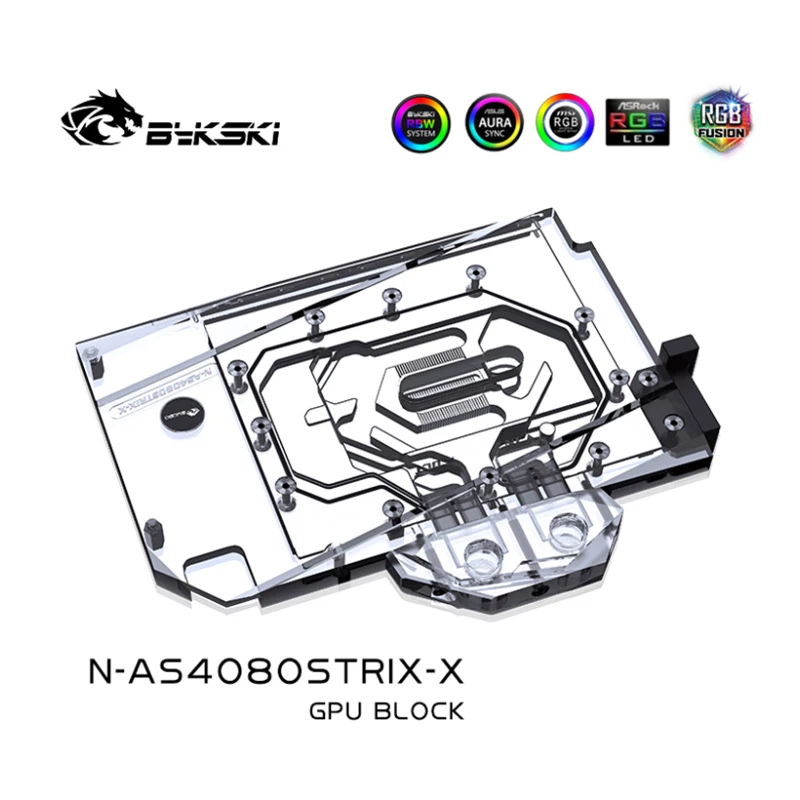 Imagem -04 - Bykski-radiador de Refrigeração de Cobre Bloco de Água para Asus Rtx 4080 Super Rog Strix Cartão Gpu Tuf Gaming Rgb Sync N-as4080strix-x