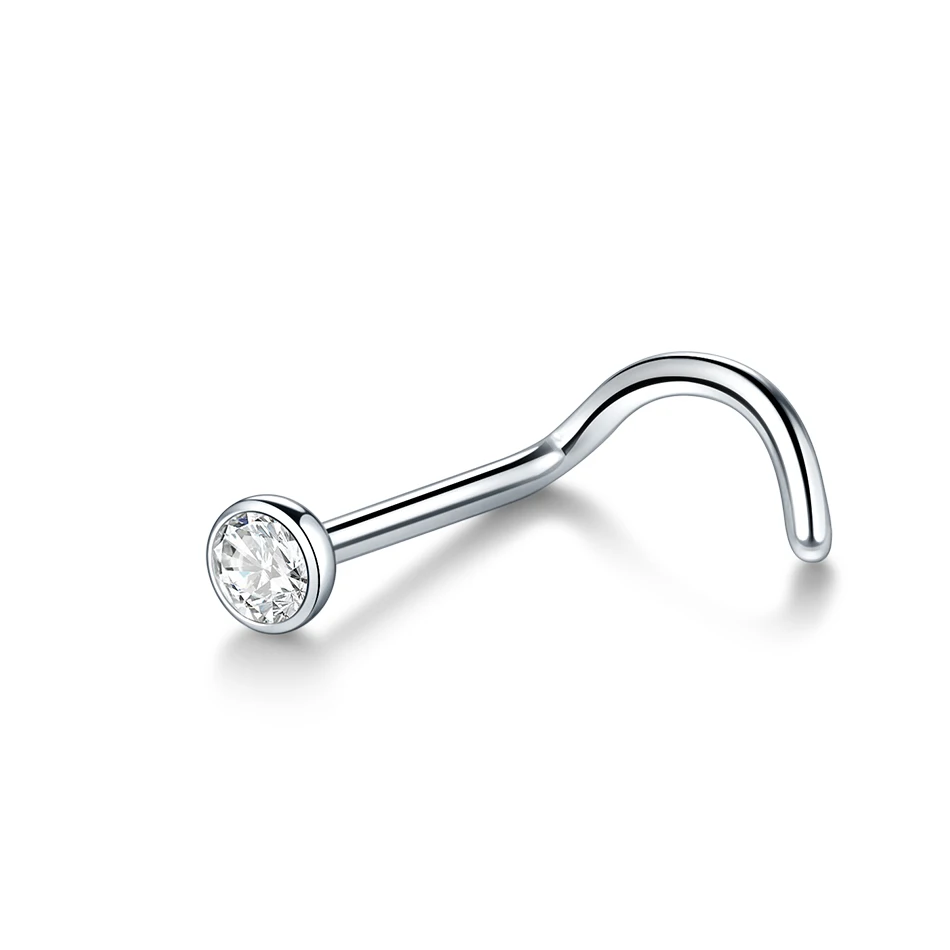 10 stks/partij G23 Titanium Neus Studs Piercing Crystal Neus Schroef Platte CZ Neusgat Oorbellen Piercing Nariz Sieraden Neuspiercings 20G 18G
