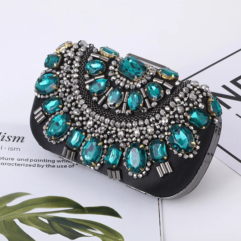 Luxury Handmade Red Green Beaded Ladies Gem Clutch Handbag Women Clutches For Woman Party Wedding Evening Hand Bag