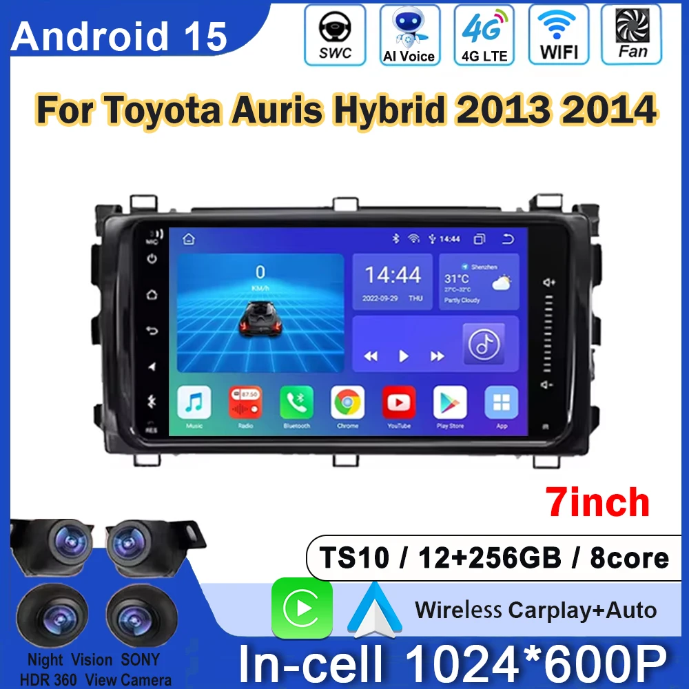 7inch For Toyota Auris Hybrid 2013 2014 Car Radio Android Auto No 2din DVD Head Unit Multimedia Player GPS Navigation 5G WIFI BT
