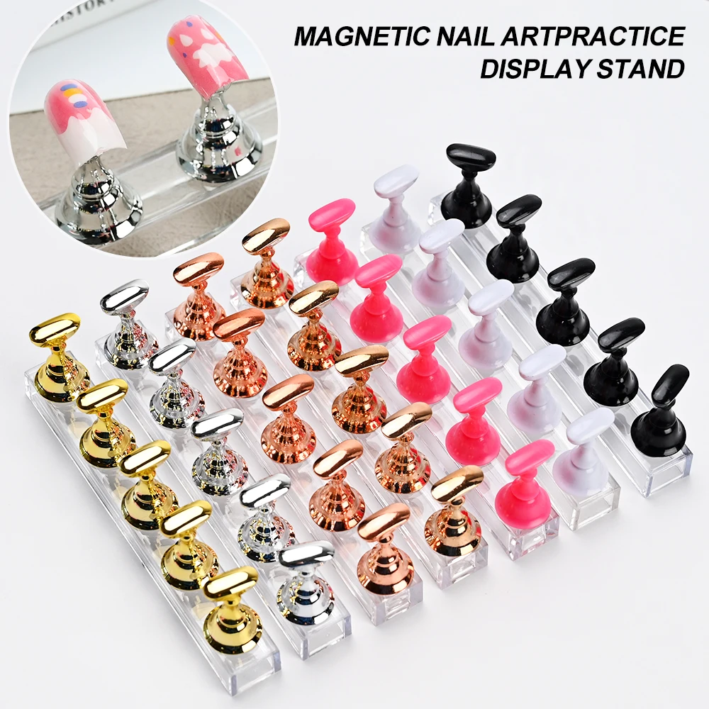 5/10Pcs Chess Borad Magnetic Nail Tips Practice Display Stand Acrylic Nail Art Holder UV Gel Polish Showing Shelf Manicure Tools