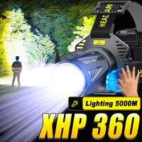 Powerful XHP360 LED Headlamp Motion Sensor Headlight USB Rechargeable Head Flashlight With Warning Light Fishing Camping Lamp