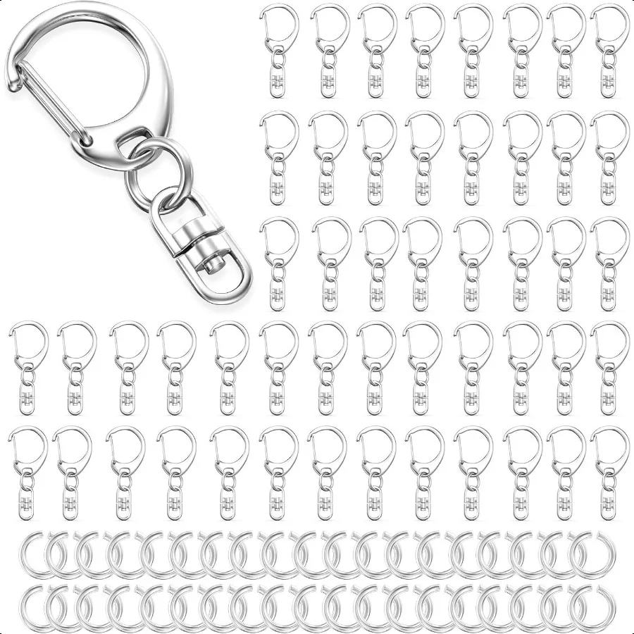 50 Uds. De cierres de pinza de langosta para llavero, ganchos giratorios, anillos de llavero Sier, Kit de fabricación DIY para manualidades