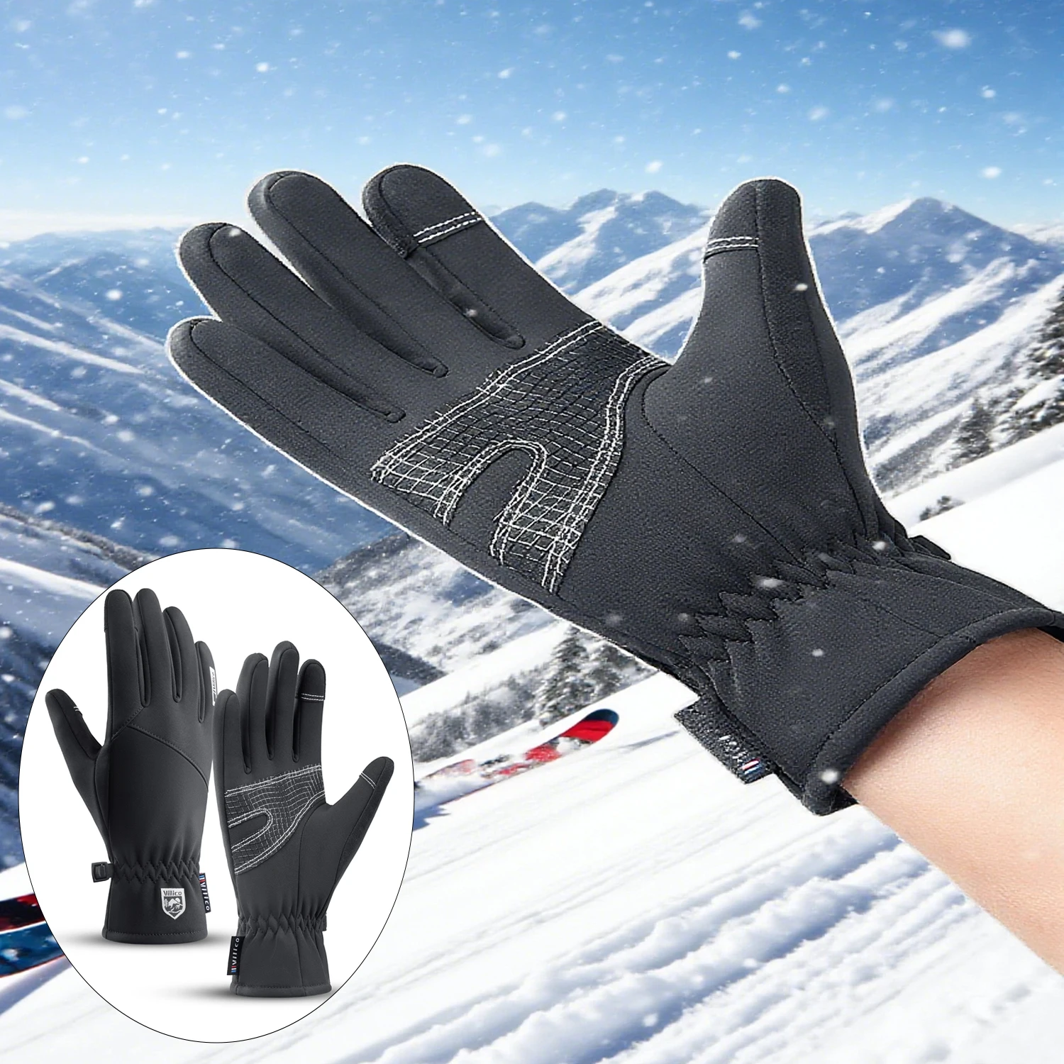 Männer Winter Wasserdichte Radfahren Handschuhe Outdoor Sport Laufen Motorrad Ski Touchscreen Fleece Handschuhe Nicht-slip Warme Volle Finger