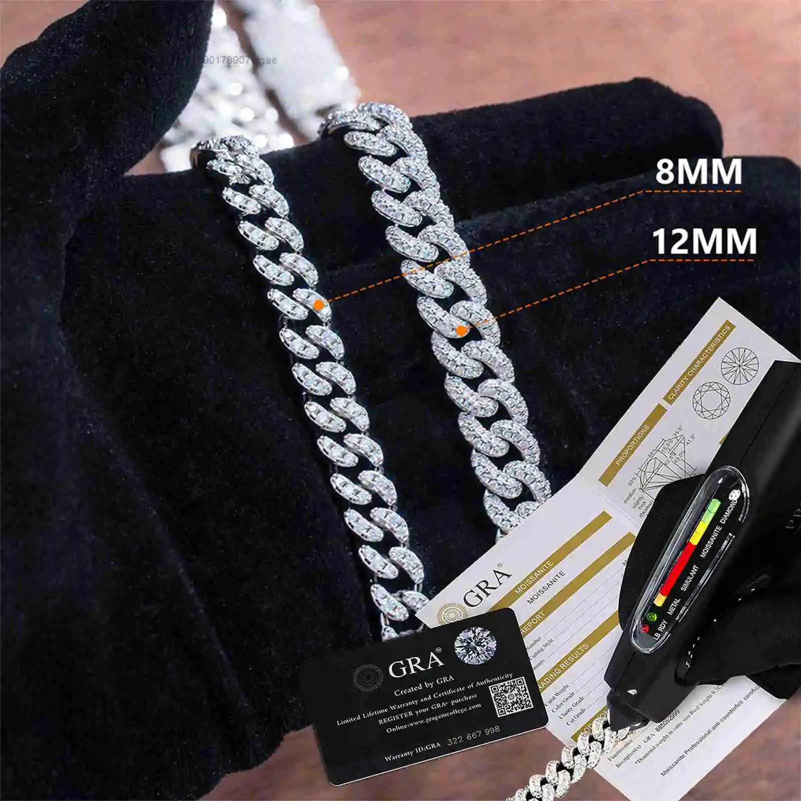 Necklace Moissanite 6MM 8MM 10mm 12mm 15mm Hip Hop Jewelry 925 Sterling Silver Bracelet Men Women VVS Iced Out Cuban Link Chain.