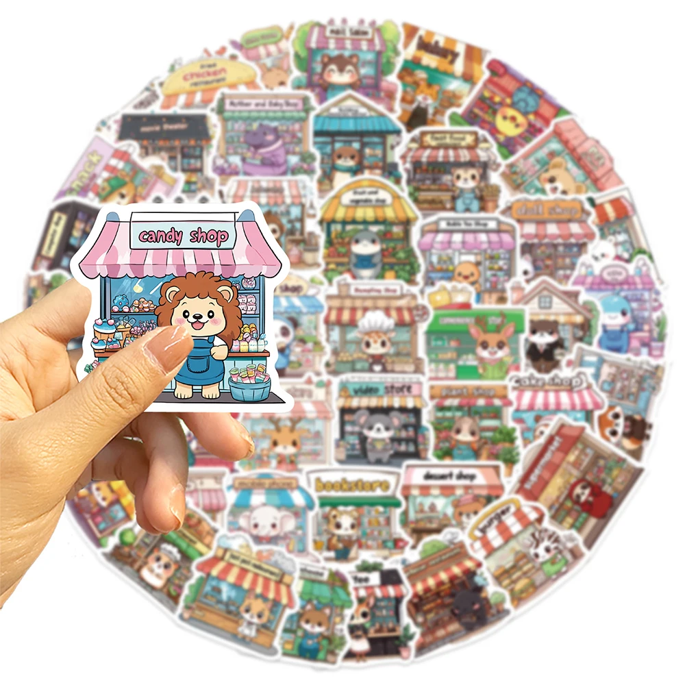 

10/30/50pcs Cute Animals Shop Series Cartoon Stickers Funny Creative Graffiti Sticker DIY Water Bottle Fridge Phone Decals Toys