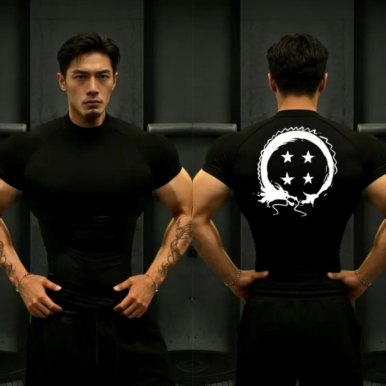 Graphic Short Sleeve Compression Shirt for Men Summer Athletic Quick Dry Tshirt Gym Workout Running Tees Tops Sporty Baselayers