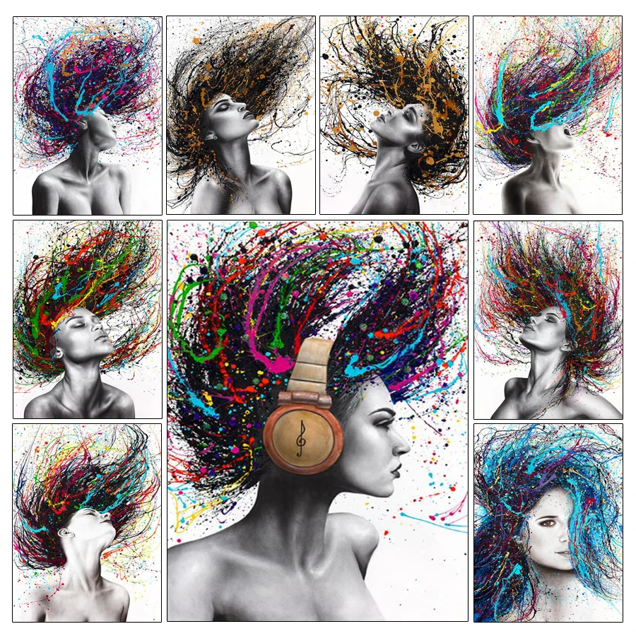 Abstract Colorful Hair Woman Mosaic Paintings Diy Full Rhinestone Embroidery Modern Art Girl Picture Cross Stitch Kits