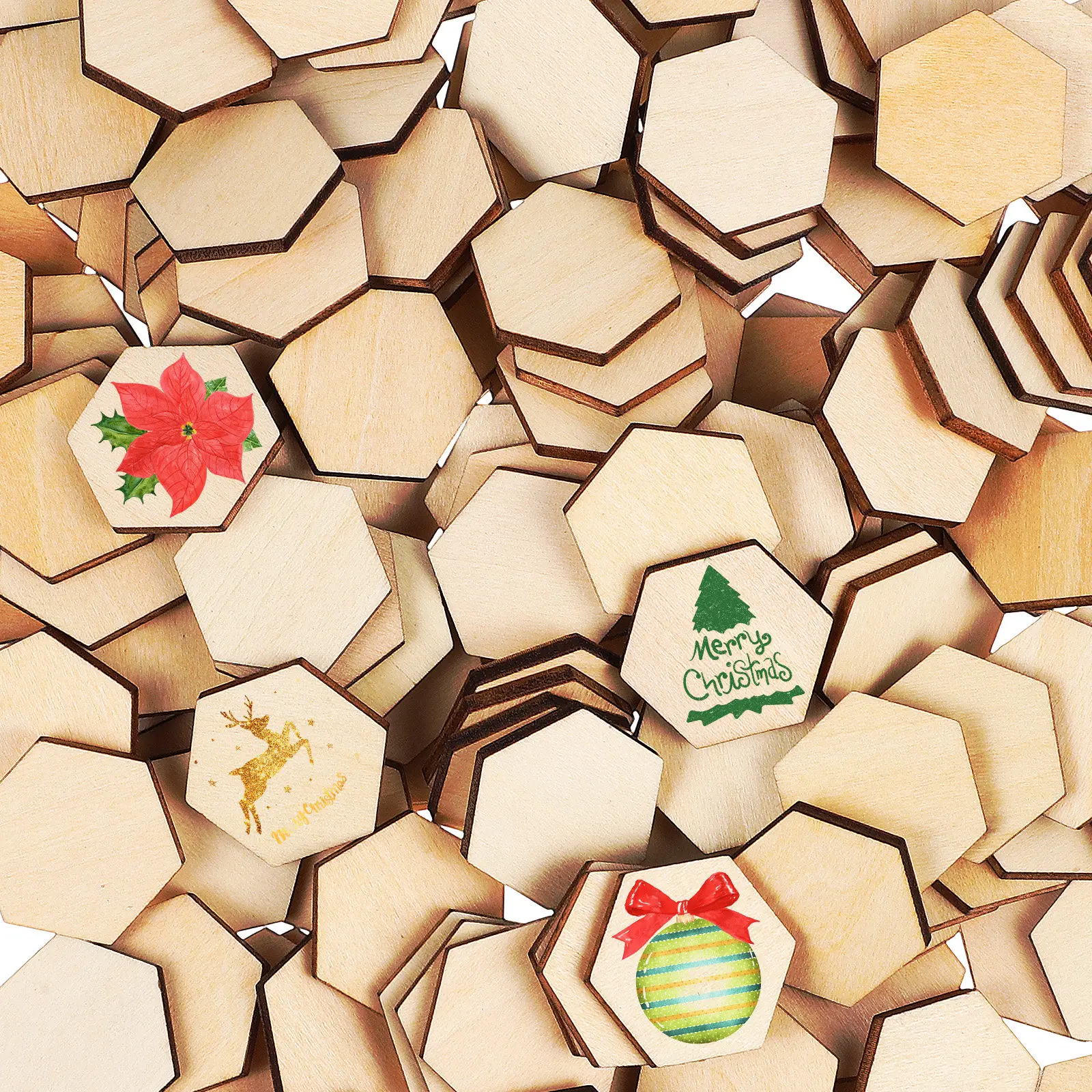 200Pcs Beech Wood Hexagon Pieces Unfinished Smooth Wooden Shapes for Crafts Home Decoration Wall Art DIY Wooden Ornaments view 5