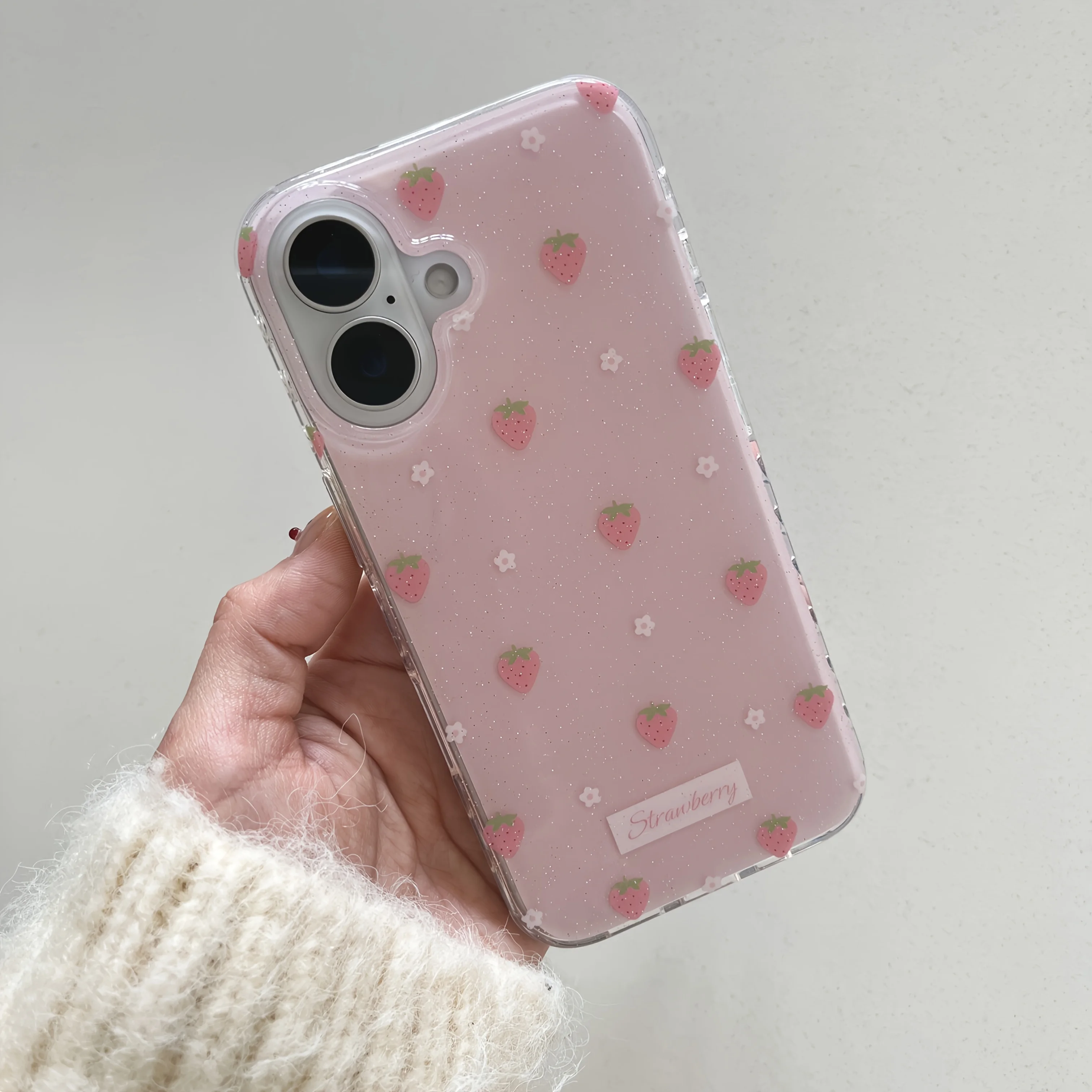 Funda de teléfono INS Cartoon Straberry para iPhone 17 16e 16 15 14 13 12 11 Pro Max X Xs XR XSMax 8 7 6 6s Air Plus textura de plumas