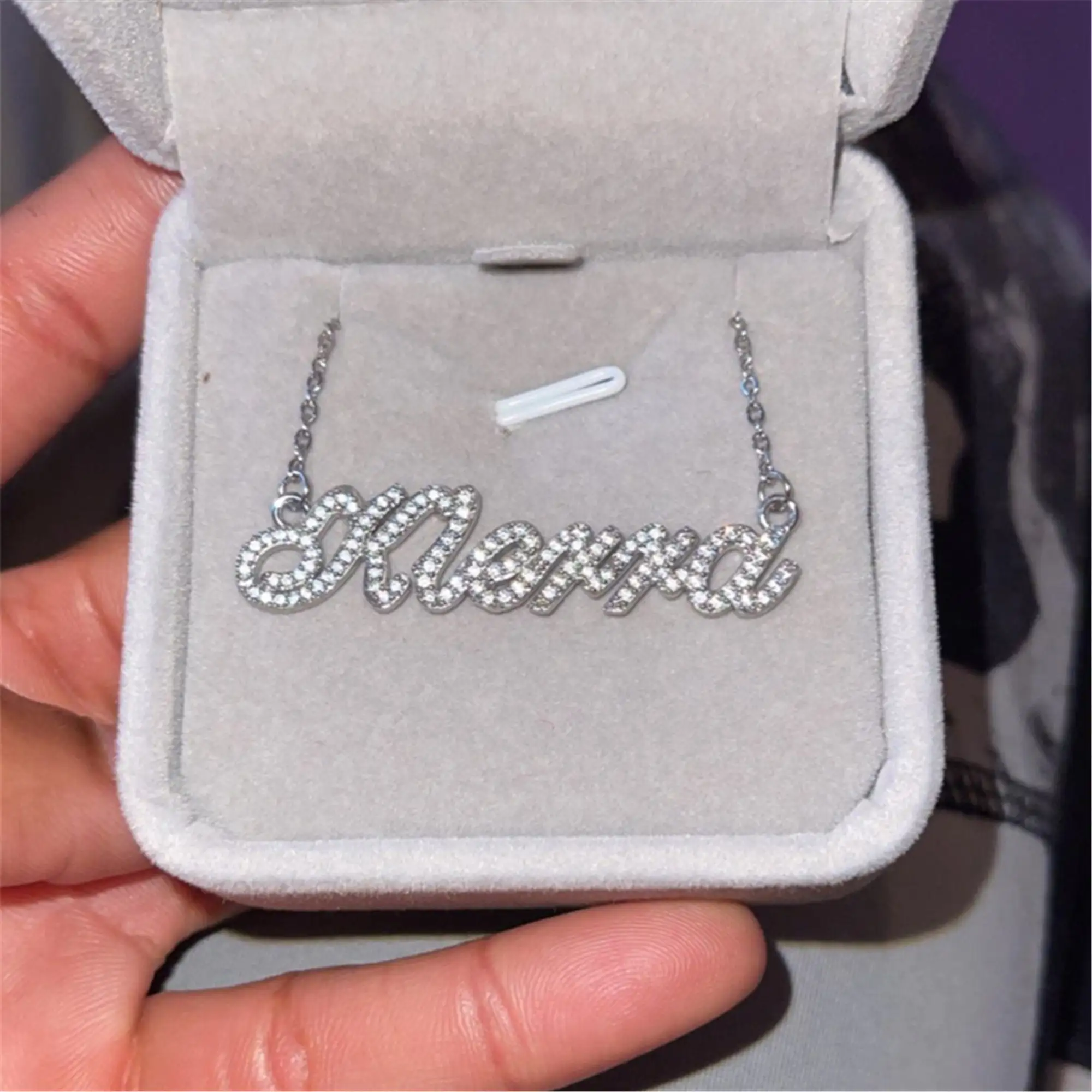 Customized Personalized Name Stainless Steel Necklace Cubic Zirconia Letter Shiny Pendant Women's Christmas Jewelry Gift