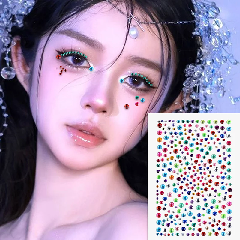 Face Jewels Tattoo Stickers Rhinestones Fake Tattoo For Women Masquerade Party Music Festival Stage Performance Face Makeup Tool