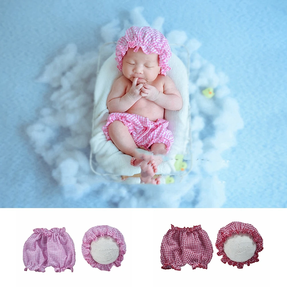 

Handmade Baby Girl Shower Hat + Pants Set For Newborn Photography Props Bathrobe European And American Infant Photo Accessories