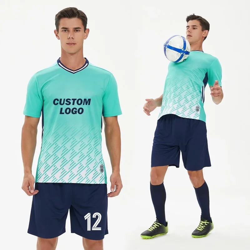 

Мужская футбольная форма с коротким рукавом и небесно-голубым принтом на заказ, тренировочная одежда для взрослых, футбольная форма, полный комплект 8858