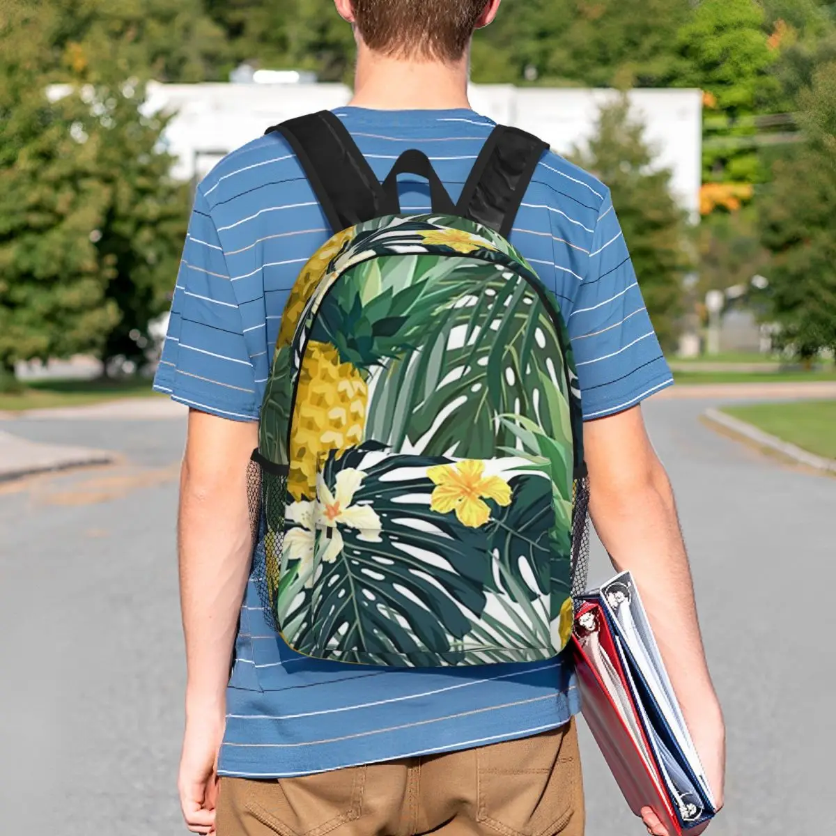 Tropical Hawaiian Pineapple Flowers Backpack Student BookBag Kids School Bag Laptop Shoulder Bags for Men Women