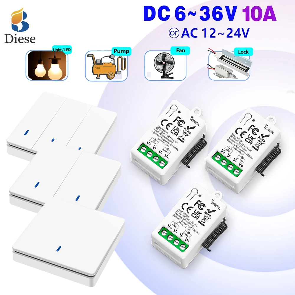 

Mini Relay Receiver Wireless 433Mhz Remote Control Light Switch DC6V 12V 24V 30V 36V AC12V 24V for Motor car Light LED home Lamp
