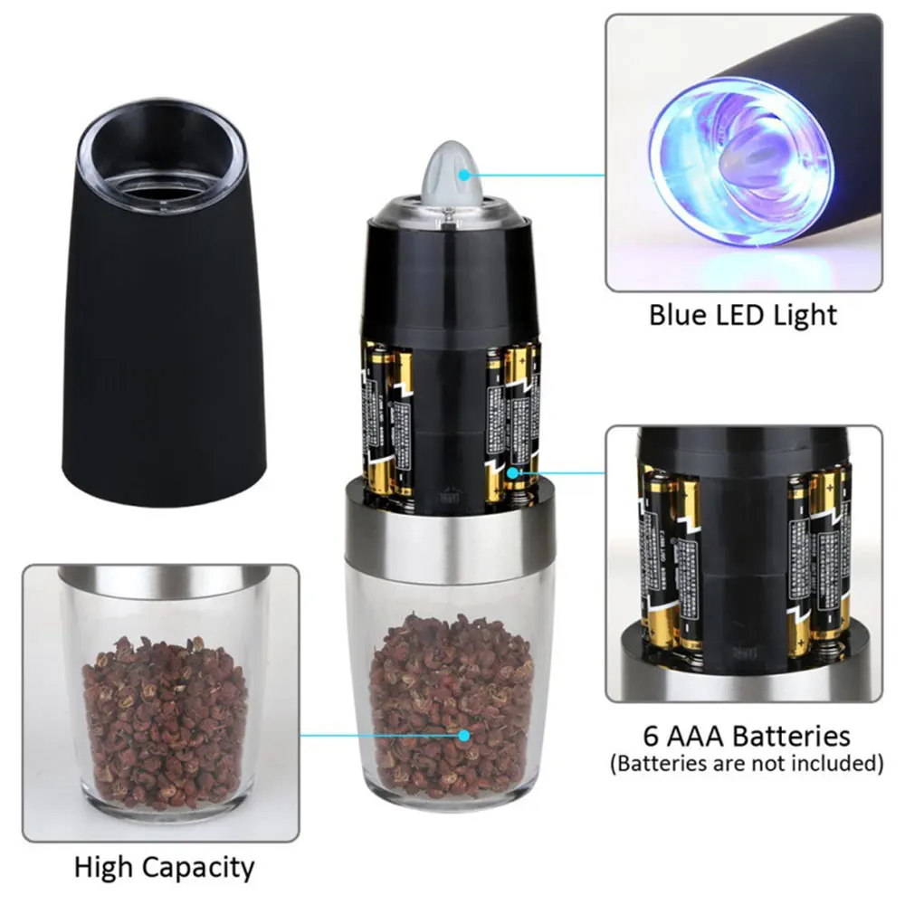 Kitchen 120ML Gravity Sensor Electric Pepper Mill Grinder Ceramic Core Spice Grinding Bottle Salt Pepper Seasoning Jar