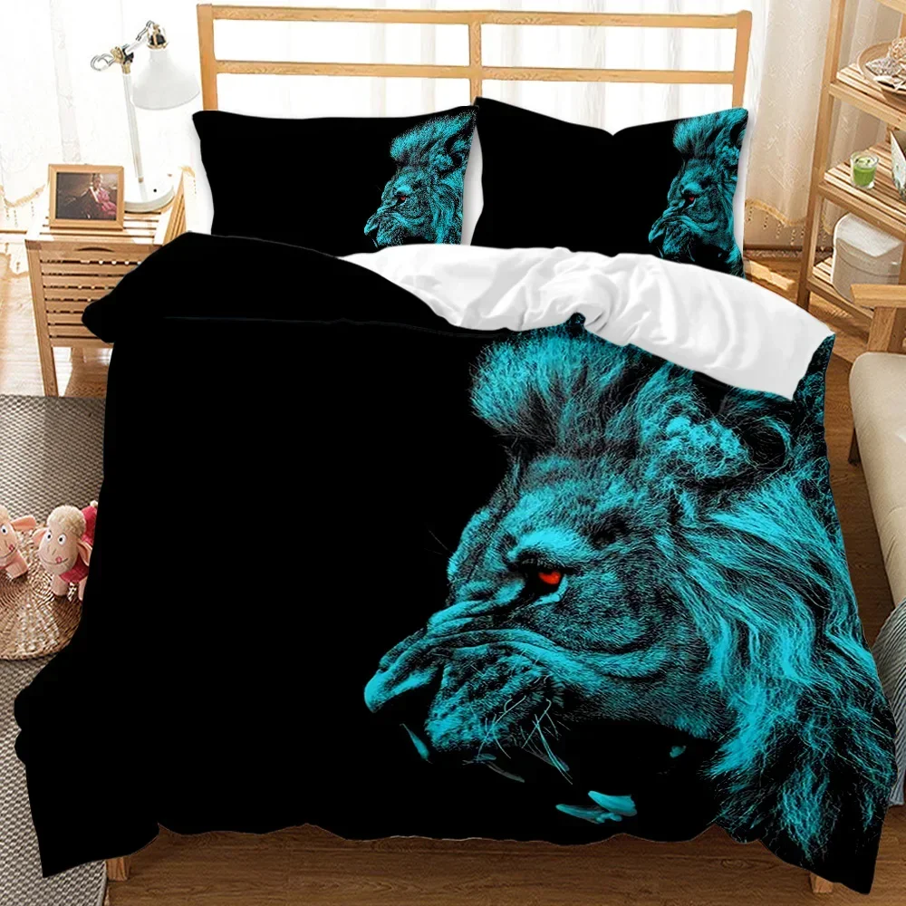 Lion and Tiger Duvet Cover Set 3D Print Tiger Bedding Set Kids Girls Boy Animal Polyester Comforter Cover Double Queen King Size