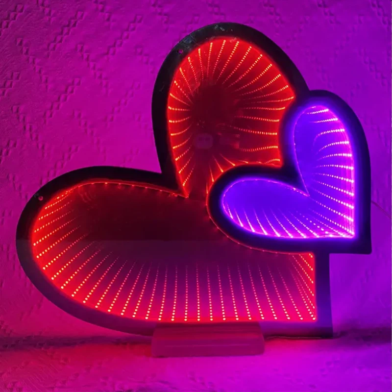 Serce 3d LED nieskończony znak lustrzany pulpit dwustronne świecące lustro akrylowe światło neonowe otchłań dekoracja lustrzana wystrój sypialni