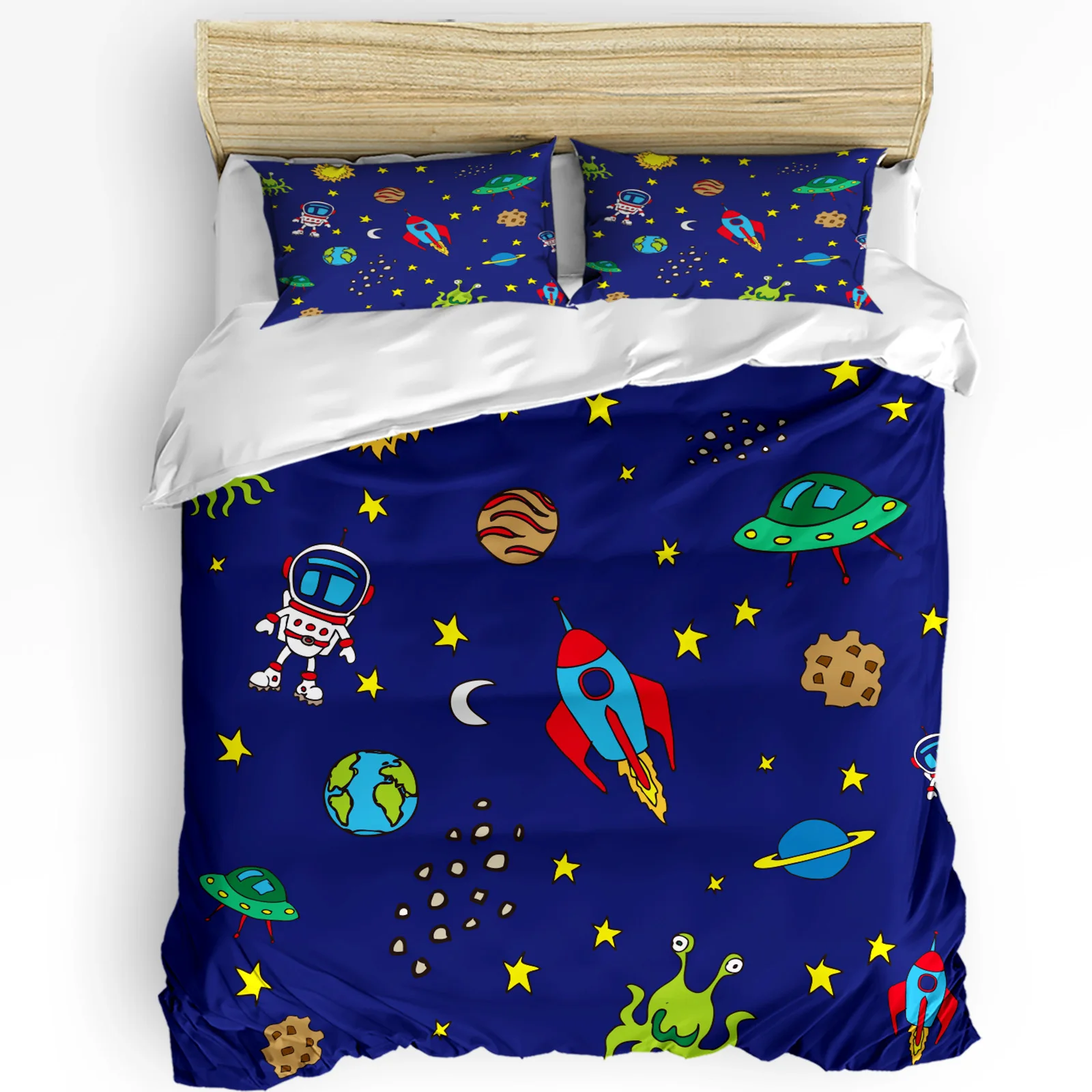 Space Astronaut Rocket Moon Planet Bedding Set 3pcs Duvet Cover Pillowcase Kids Adult Quilt Cover Double Bed Set Home Textile