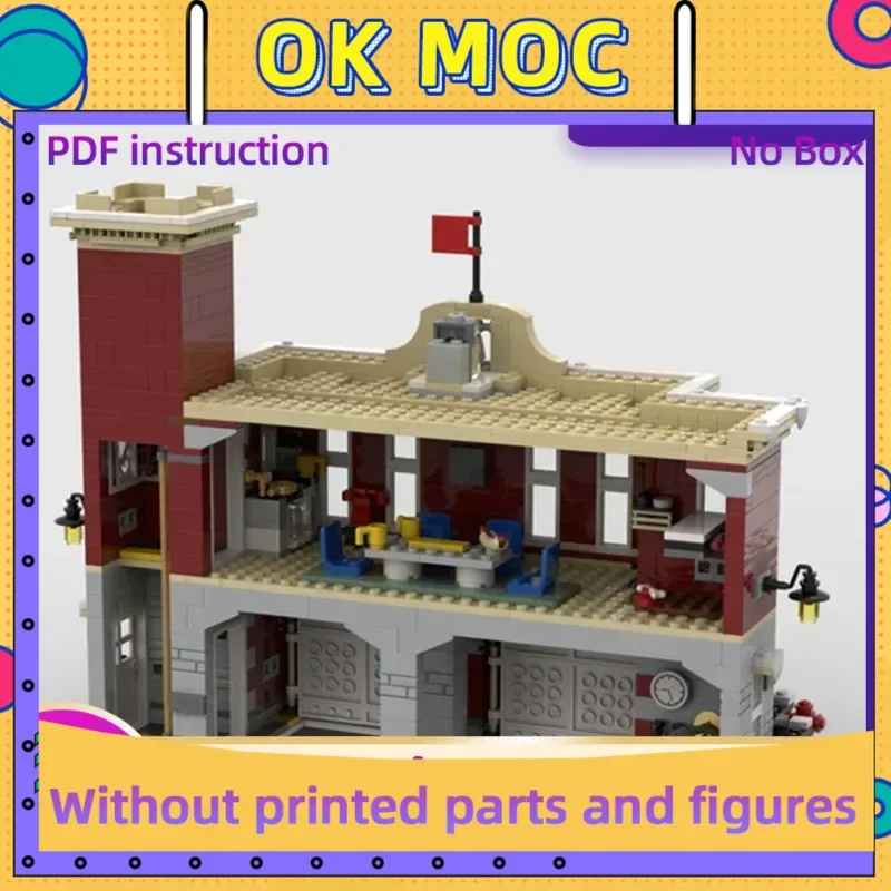 Moc bloco de construção vista rua modelo inverno estação bombeiros tijolos técnicos diy montagem brinquedos construção para criança presente do feriado