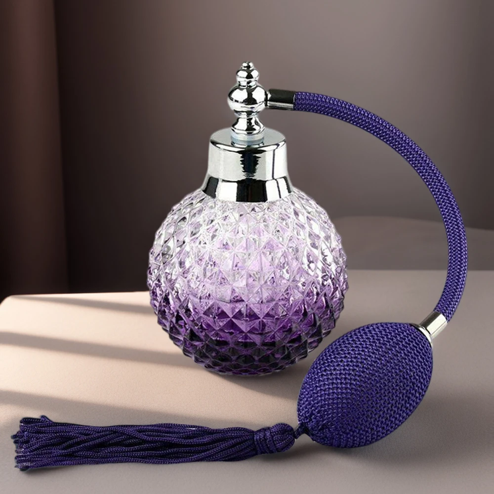 Vintage Perfume Bottle Atomizer Empty Glass 100ml Purple with Pump Airbag Spray Tassels Refillable Bottles Lady Gift Decoration