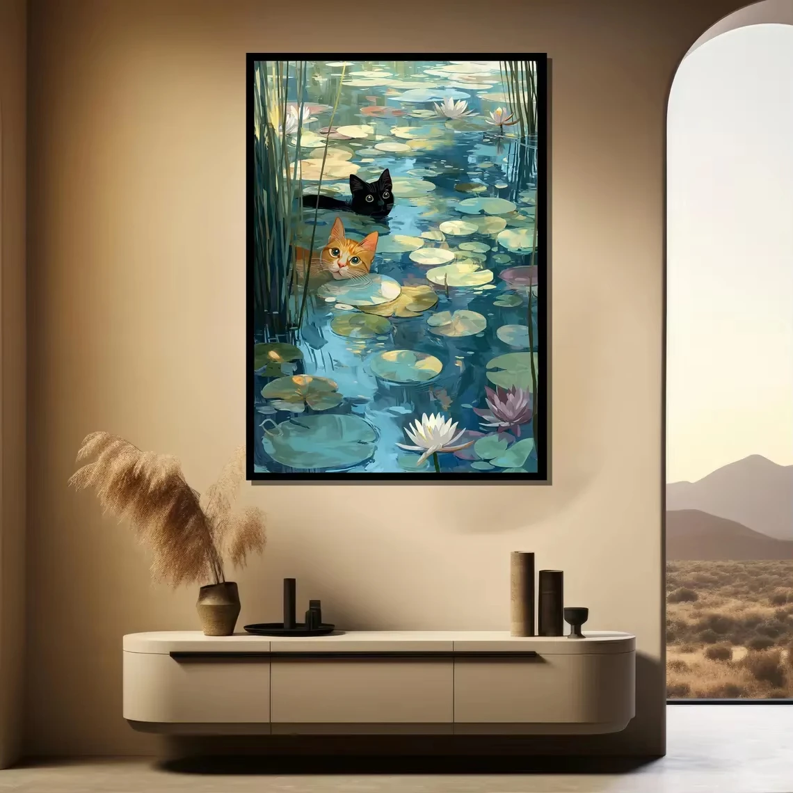 Funny Cats Swimming Lotus Pond Home Decor Oil Painting By Numbers Modern Wall Decor for Living Room Bedroom Gift No Frame