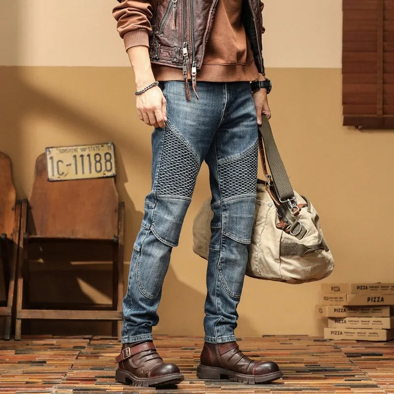 

2025 Autumn Winter New Slim Fit Riding Wear-Resistant Motorcycle Pants High Quality Men's Casual Multi-Functional Stretch Jeans