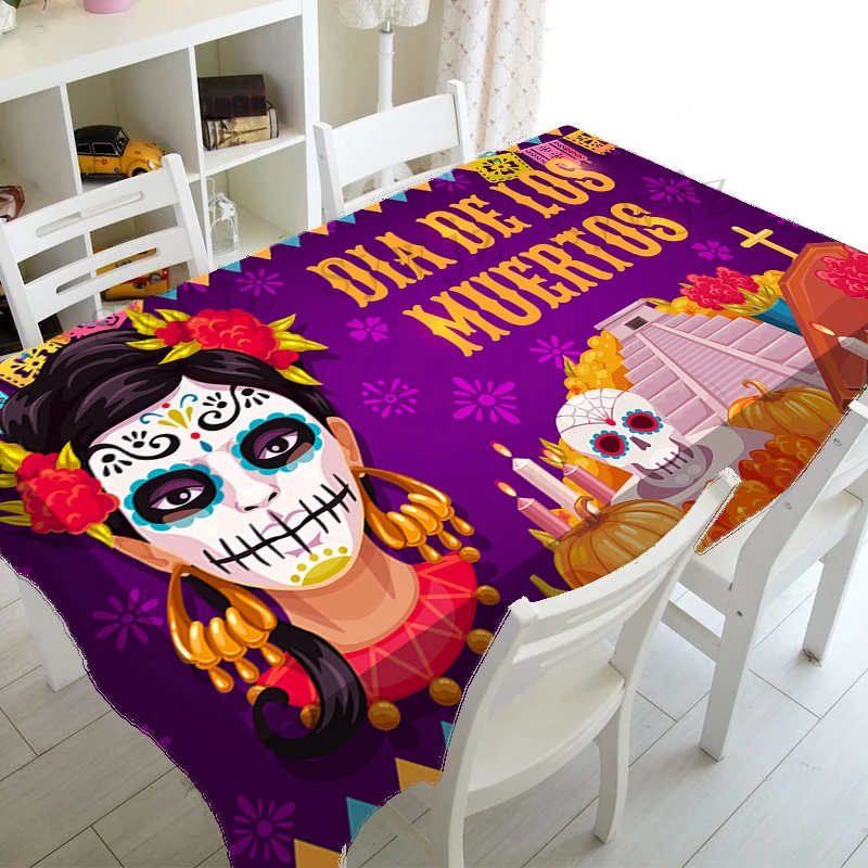 Mexican Day of The Dead Skull Pattern Tablecloth Decor Party Tablecloth Home Restaurant Kitchen Decor Tablecloth Accessories