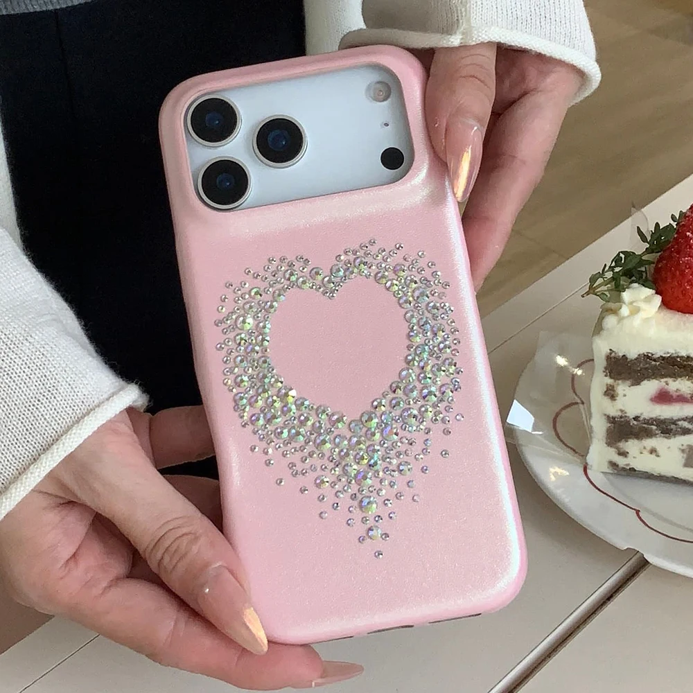 

Luxury Glitter Diamond Bling Cute Pink Phone Case for IPhone 16 15 14 13 17 Pro Max Shockproof Protective Lovely Soft Back Cover
