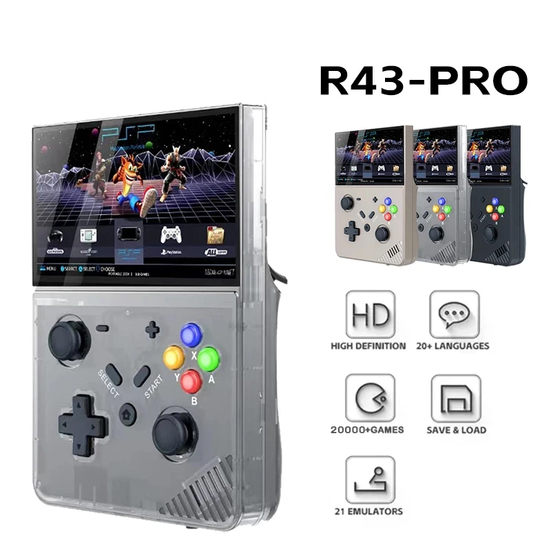 R43 M18 Pro Retro przenośna konsola do gier wideo HD 4,3-calowy ekran LED Oryginalny 3D Home 4K Duży PSP PS1 Wbudowany 25 symulatorów