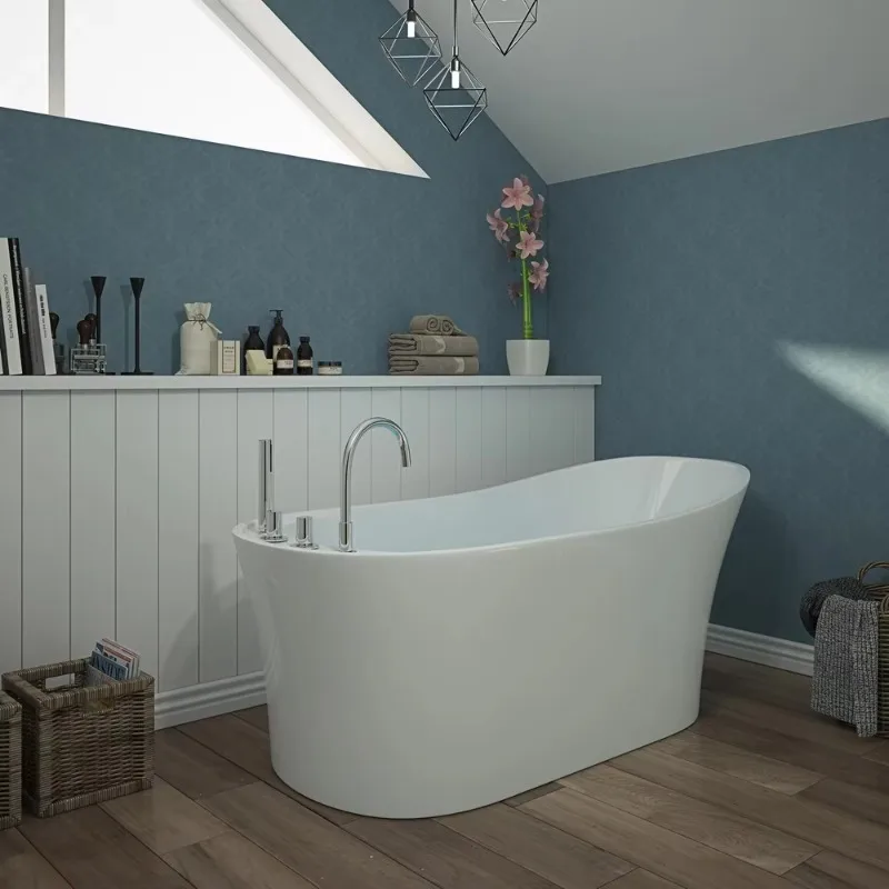 High Quality Modern Luxury Hotel Freestanding Oval Acrylic White Whirlpool Bathtub Easy-to-Use Independent Solid Surface Soaking