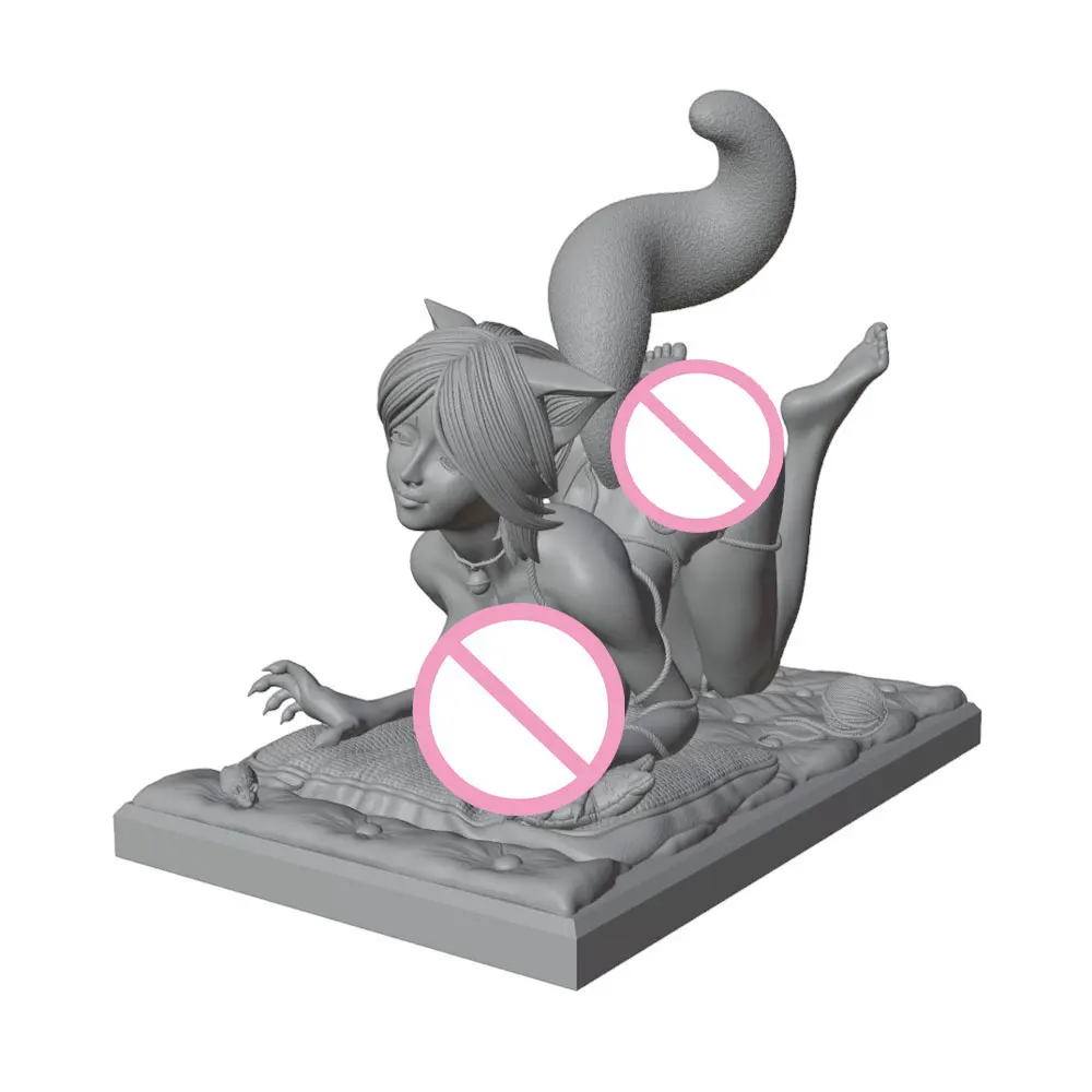 1/24/6 Sexy Cat Girl, Charming Dressed Girl Resin Model Kit,NSFW,GK Mini 3D Printed Gray Model Statue, DIY Doll Model, Unpainted