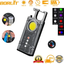 BORUiT Mini Key Light LED Flashlight 500LM USB Rechargeable COB Camping Lamp Portable Small Pocket Lantern With Magnet & Opener
