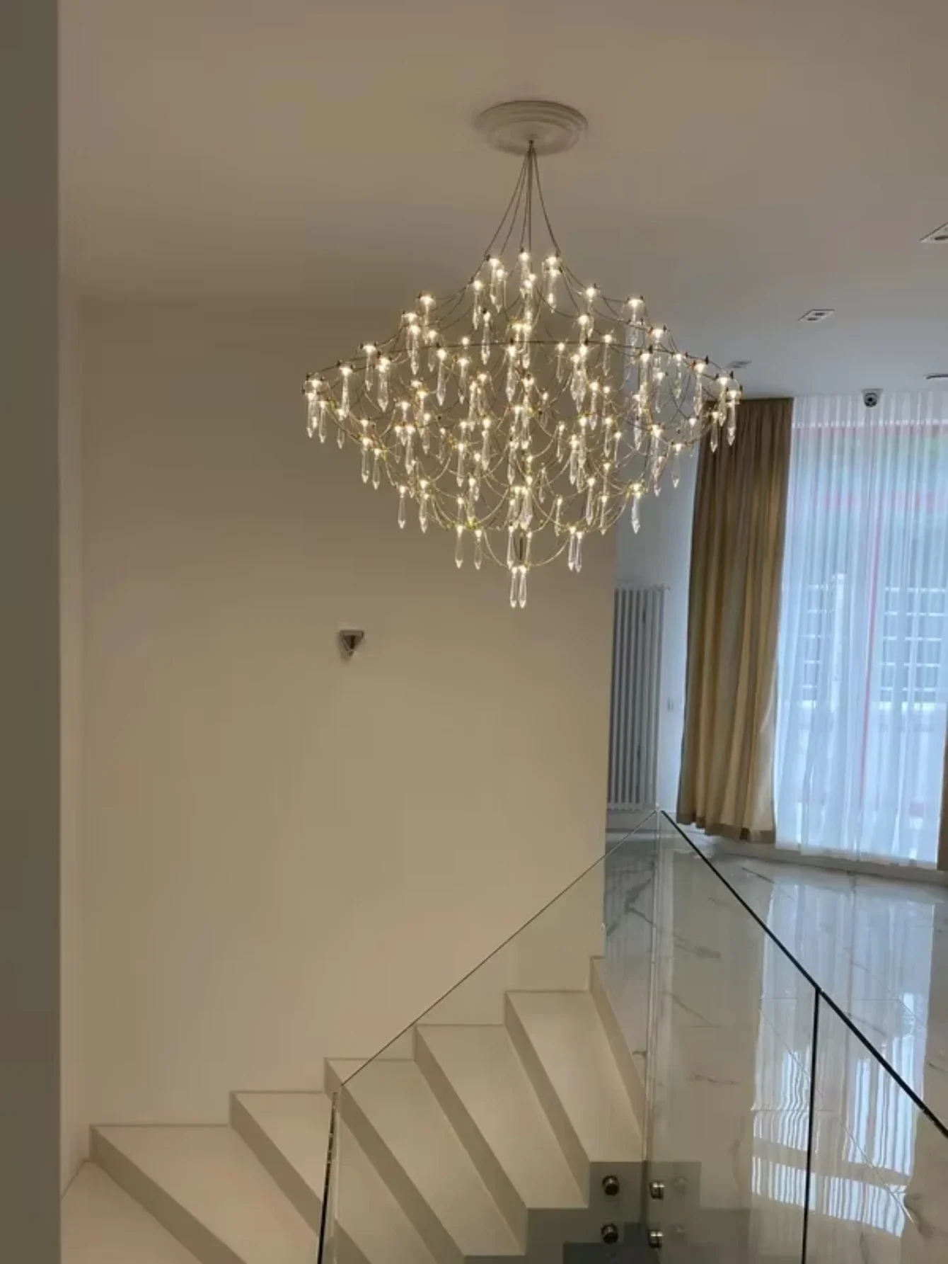 Creative Star Crystal Lamp Living Room Luxury Modern Hotel Villa Bedroom Dining Room Foldable Chandelier