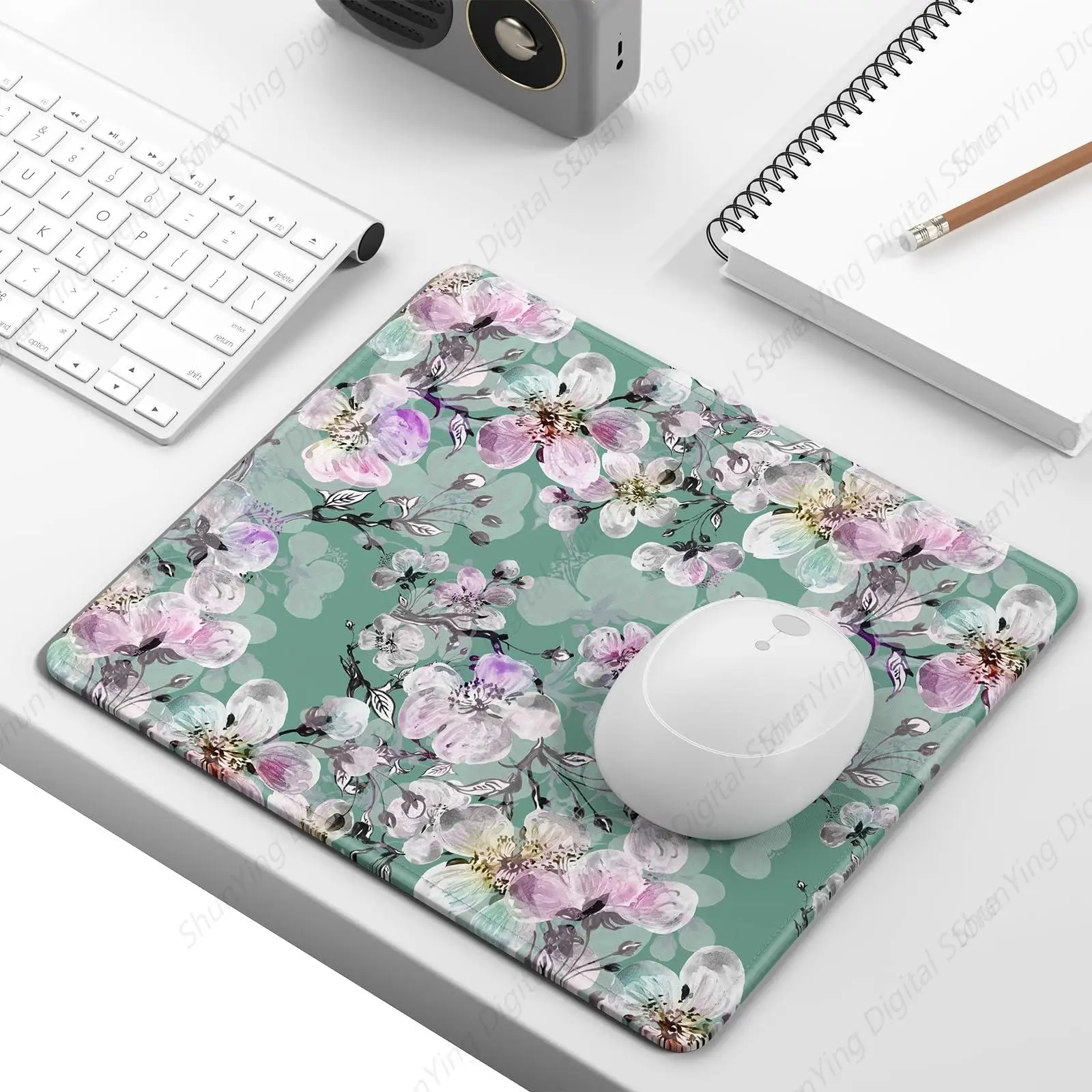 Green Pink Peach Blossom Pattern Computer Mouse Pad Anti Slip Rubber Mouse Pad Suitable For Games Offices Laptops 25*30cm