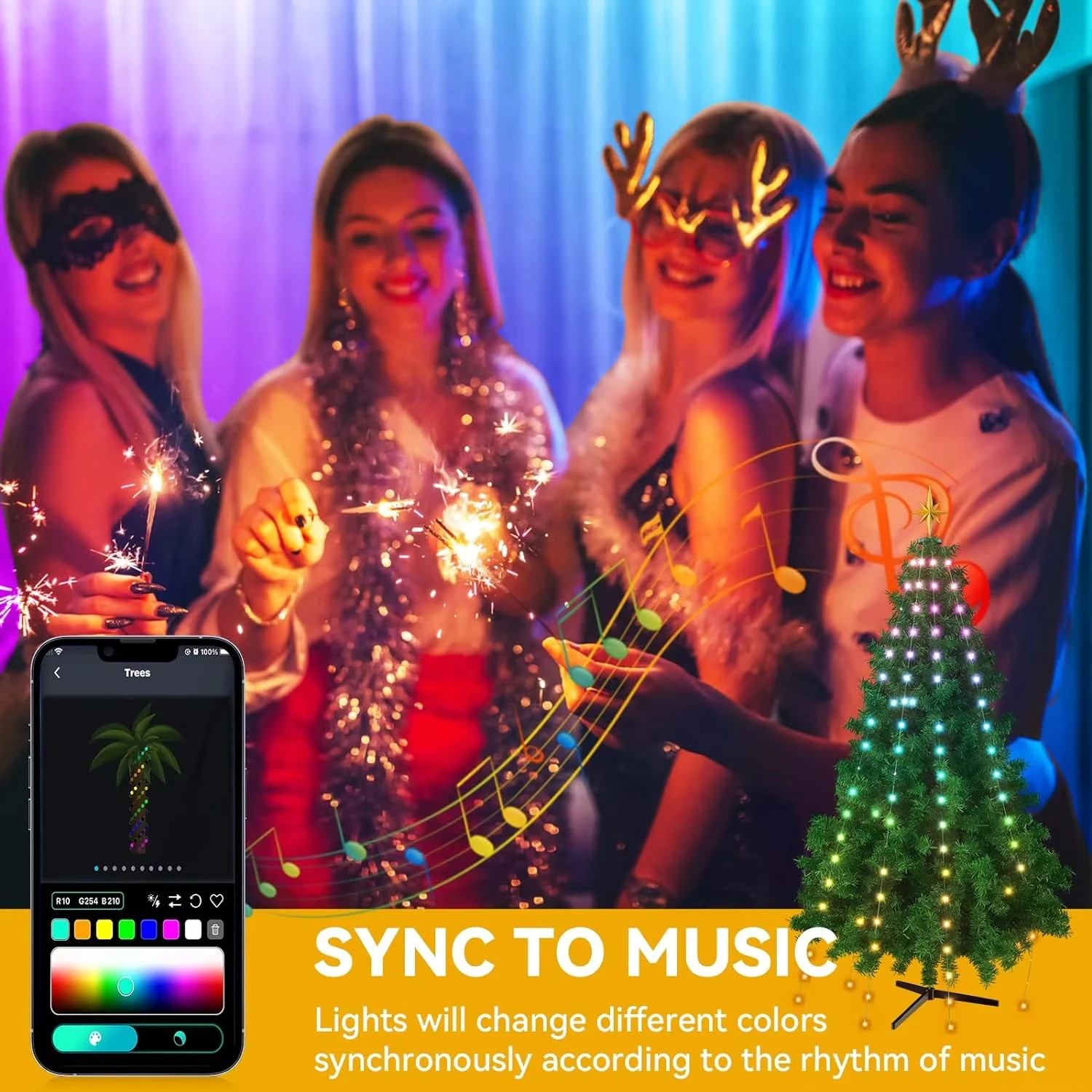 RGB Smart Christmas Tree Lights With Ring APP Control RGB DIY Text Music Sync 400LEDs Indoor Outdoor Timing Christmas Decoratio