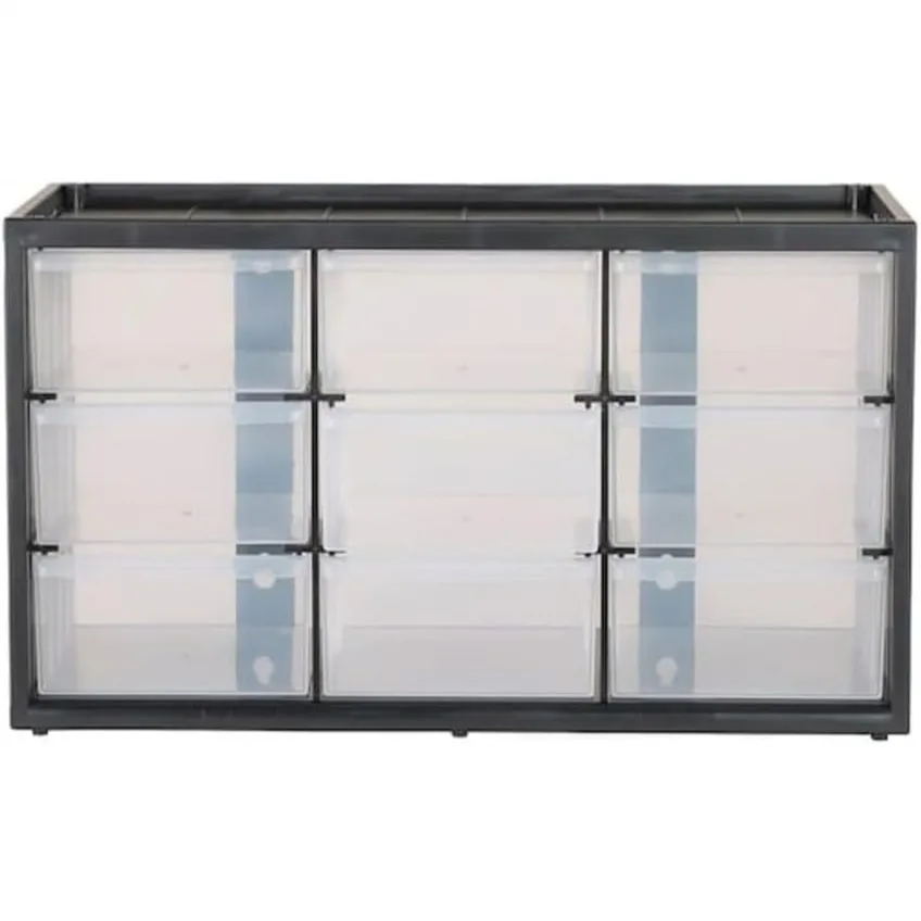

Plastic Storage Organizer Bin System, 9 Drawer Modular for Home Office, Stackable Parts Organizer
