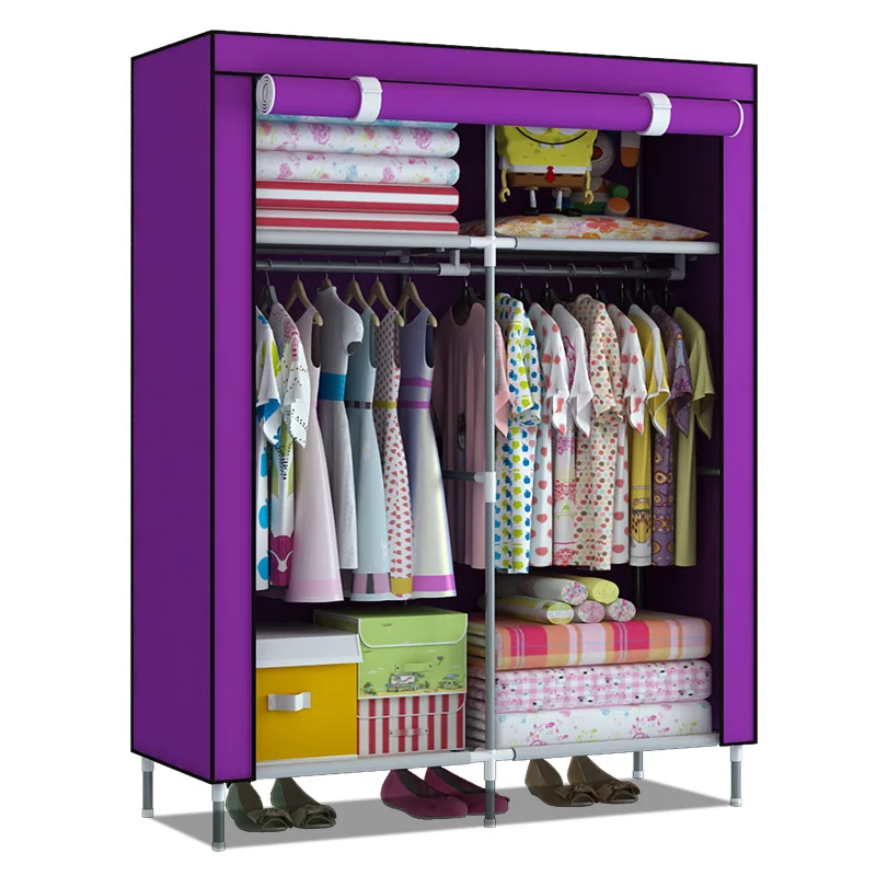 Rental Housing Baby Economy Clothing Storage and Sorting Non woven Moisture-proof Steel Pipe Simple Thickened Cloth Cabinet